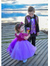 Flutter Sleeves Lace Tulle Flower Girl Dress With Handmade Flower